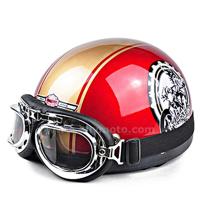 129 Vintage Style Scooter Helmet Open Half Face Capacete Visor Goggles@6